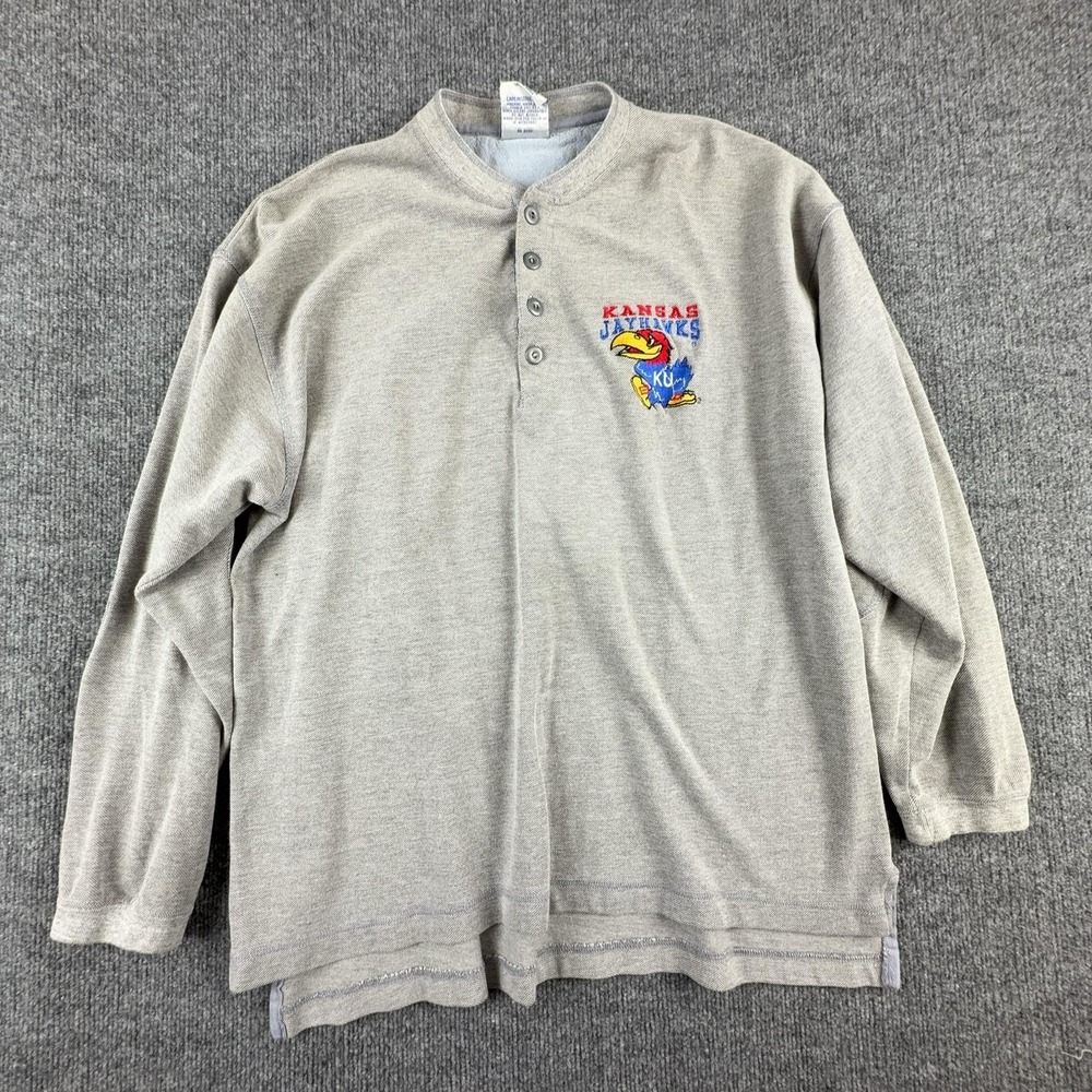 VTG Kansas Jayhawks shirt Mens Large Gray NCAA Basketball Midwest Embroidery